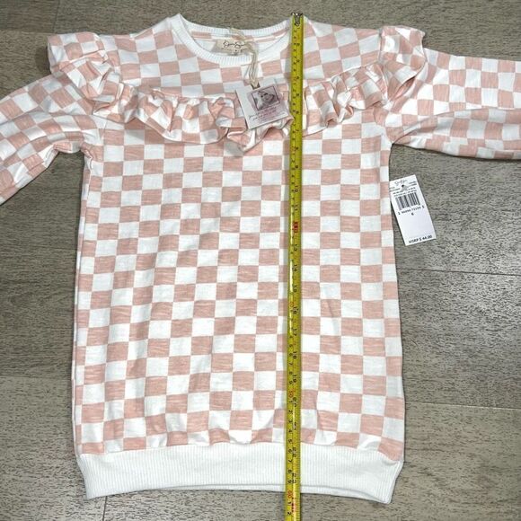 Jessica Simpson Pink & White Checkered Tunic Sweatshirt, 3/4 Sleeves, Girls 6 - Picture 4 of 8